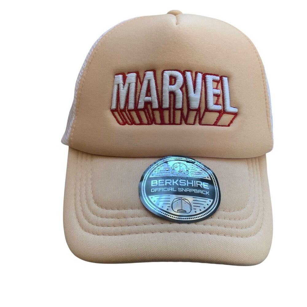 Marvel Trucker Hat Cap Baseball Beige Red Embroidered Berkshire Snap Back NWT